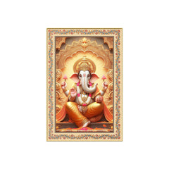 Lord Ganesha Floral Border Vertical Canvas Wall Painting
