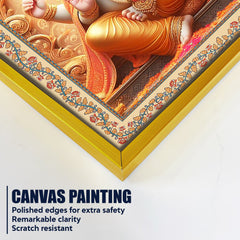 Lord Ganesha Floral Border Vertical Canvas Wall Painting