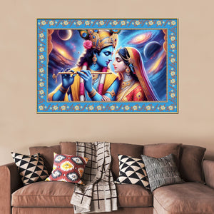 Lord Krishna with Radha Floral Border Canvas Wall Painting