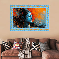 Lord Mahadev Modern Art Floral Border Canvas Wall Painting