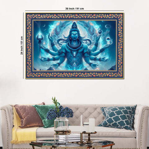 Lord Shiva Rudra Avatar Floral Border Canvas Wall Painting – Decors Mantra
