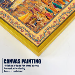 Maha Kumbh Mela on Ganga Ghat Border Canvas Wall Painting