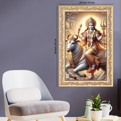 Divine Lord Krishna Floral Border Vertical Canvas Wall Painting