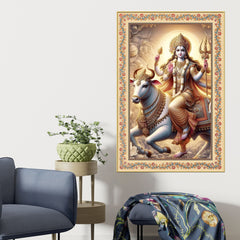 Divine Lord Krishna Floral Border Vertical Canvas Wall Painting