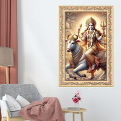 Divine Lord Krishna Floral Border Vertical Canvas Wall Painting