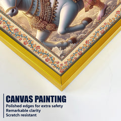 Divine Lord Krishna Floral Border Vertical Canvas Wall Painting