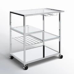 Metallic Minimalist Frame Design Bar Cart Trolley With Glass Shelves