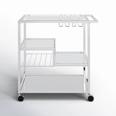 Metallic Minimalist Frame Design Bar Cart Trolley With Glass Shelves