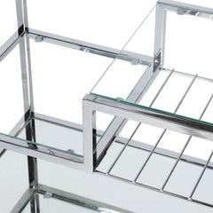 Metallic Minimalist Frame Design Bar Cart Trolley With Glass Shelves