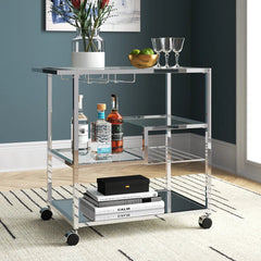 Chic X Design Bar Trolley With Dual Mirror Shelving