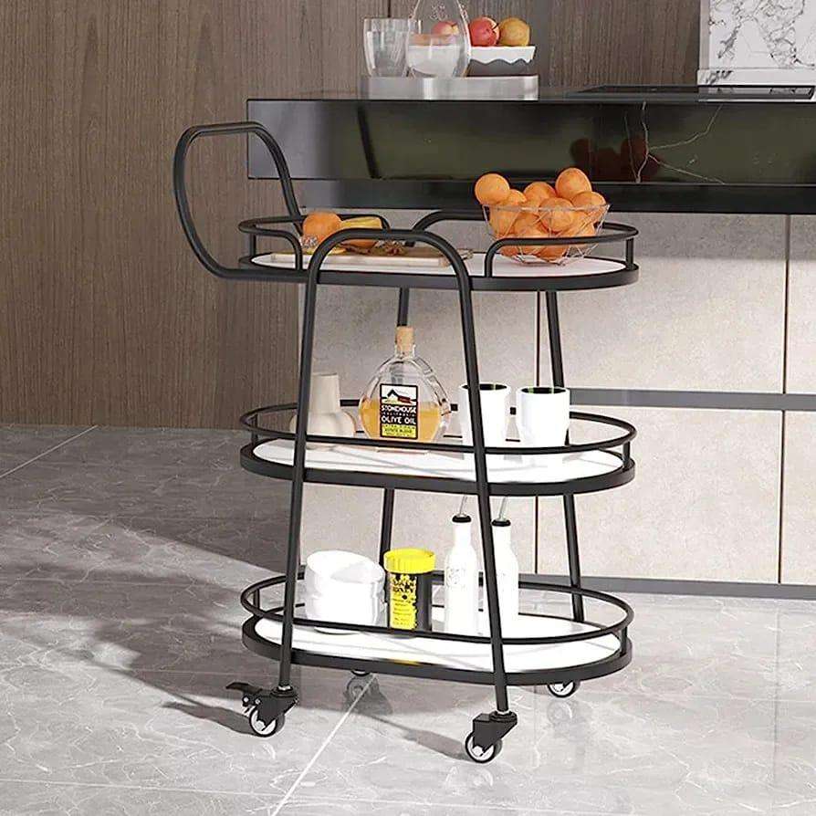 Modern 3 Tier Black Bar Cart With White Shelves