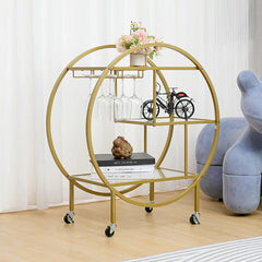 Modern Circular Drink Trolley With Glass Rack Trolley