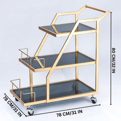 Modern Geometric Gold Bar Cart With Triple Tiers Trolley