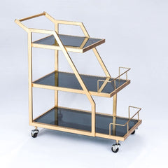 Modern Geometric Gold Bar Cart With Triple Tiers Trolley