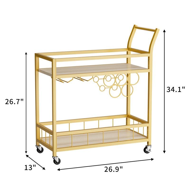 Modern Gold Bar Cart With Built In Wine Storage Trolley