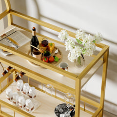 Modern Gold Bar Cart With Built In Wine Storage Trolley