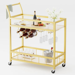 Modern Gold Bar Cart With Built In Wine Storage Trolley