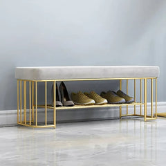 Modern Gray Velvet Entryway Bench with Shoe Rank