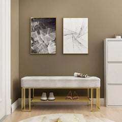 Modern Gray Velvet Entryway Bench with Shoe Rank
