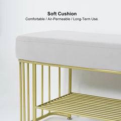 Modern Gray Velvet Upholstered Bench with Shoe Rack Storage