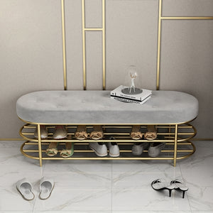 Modern Upholstered Gray Velvet Bench with Shoe Storage