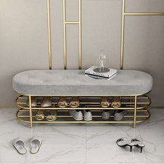 Modern Upholstered Gray Velvet Bench with Shoe Storage