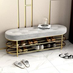 Modern Upholstered Gray Velvet Bench with Shoe Storage
