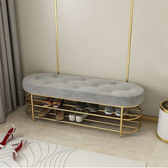 Modern Upholstered Gray Velvet Bench with Shoe Storage
