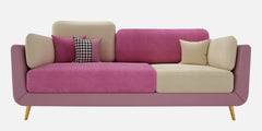 Luxury Colour Block Sofa | Pink & Beige Velvet 3 Seater