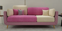 Luxury Colour Block Sofa | Pink & Beige Velvet 3 Seater