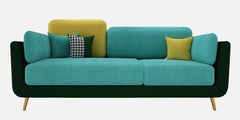 Luxury Colour Block Sofa | Velvet Fabric 3 Seater Sofa in Turquoise & Green Colour