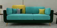 Luxury Colour Block Sofa | Velvet Fabric 3 Seater Sofa in Turquoise & Green Colour