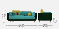 Luxury Colour Block Sofa | Velvet Fabric 3 Seater Sofa in Turquoise & Green Colour