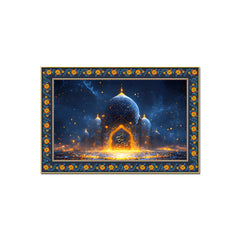 Mosque Night View from Arch Arabic Floral Border Canvas Wall Painting