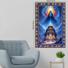 Mystical Himalayan Mandir with Shiva Floral Border Vertical Wall Paint