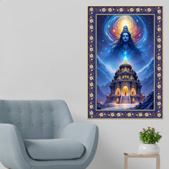 Mystical Himalayan Mandir with Shiva Floral Border Vertical Wall Paint
