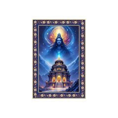 Mystical Himalayan Mandir with Shiva Floral Border Vertical Wall Paint