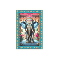 Lord Ganesha on Throne Floral Border Vertical Canvas Wall Painting