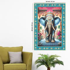Lord Ganesha on Throne Floral Border Vertical Canvas Wall Painting