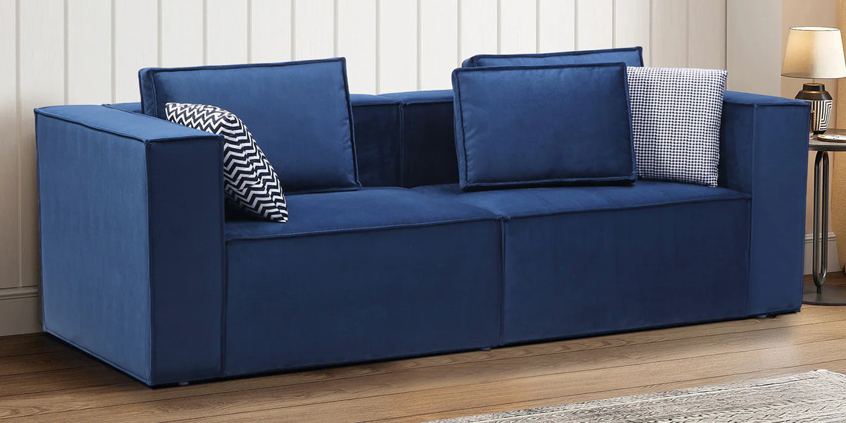 Royal Blue Velvet 3 Seater Sofa | Modern Modular Design