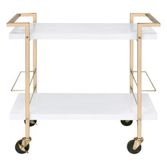 Rolling White Bar Trolley With Sophisticated Golden Metal Finish