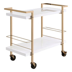 Rolling White Bar Trolley With Sophisticated Golden Metal Finish
