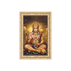 Sankat Mochan Hanuman Floral Border Vertical Canvas Wall Painting