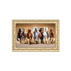 Seven Horses Running in Desert Floral Border Canvas Wall Painting