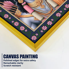Shree Ram in Lotus Background Floral Border Canvas Wall Painting