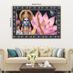 Shree Ram in Lotus Background Floral Border Canvas Wall Painting