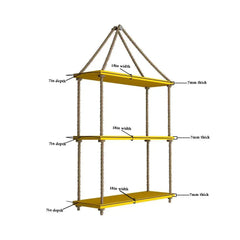 Planter Shelf Wooden Wall Hanging with Rope (Yellow Color)