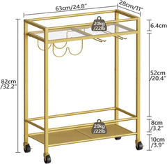 Sleek Gold Bar Cart Trolley With Wine Bottle Glass Racks