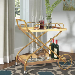 Sophisticated Cross Bar Drinks Trolley In Golden Finish