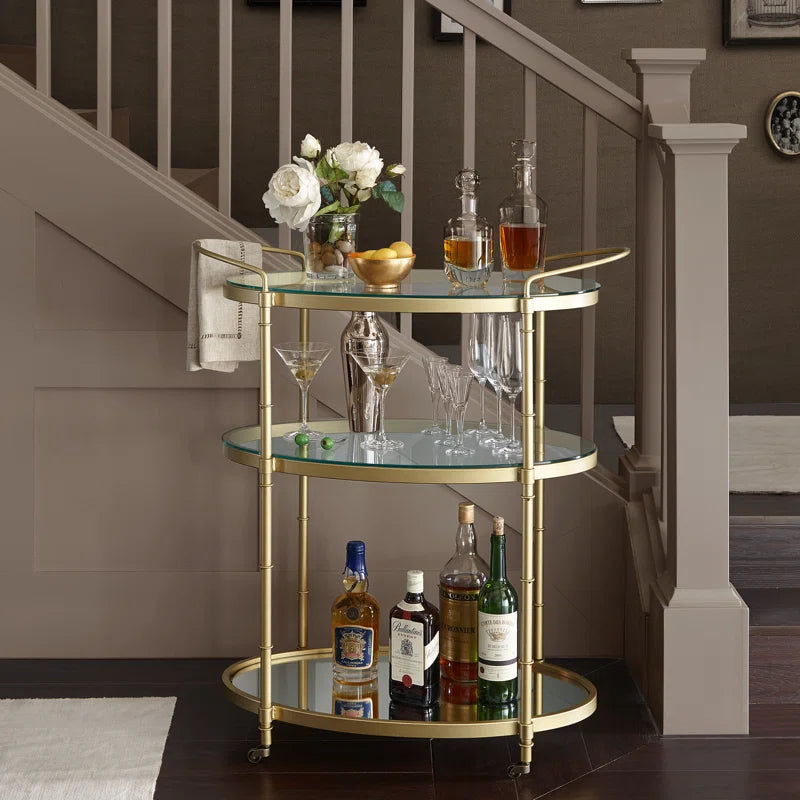 Sophisticated Oval Bar Trolley With Tiered Storage